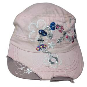 KB ETHOS Slideback Cadet Army Cap Pink One Size Embroidered Floral
